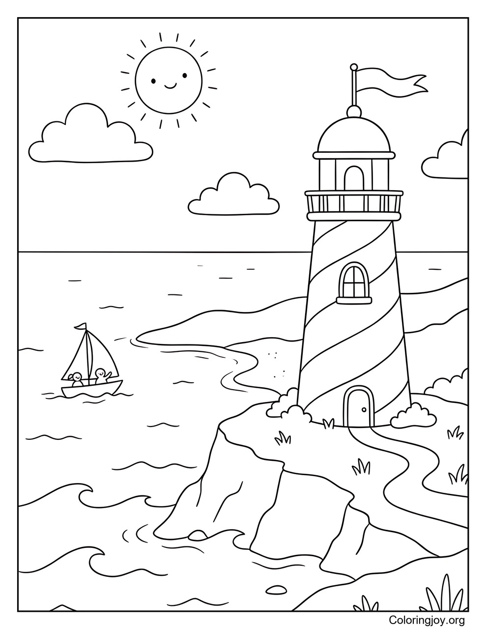 Am Meer steht ein Leuchtturm.