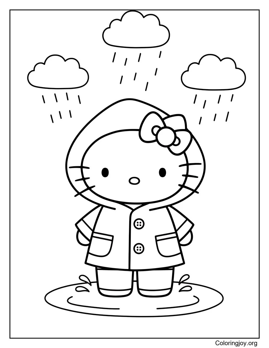 Hello Kitty Chubasquero y Botas Día de Primavera página para colorear