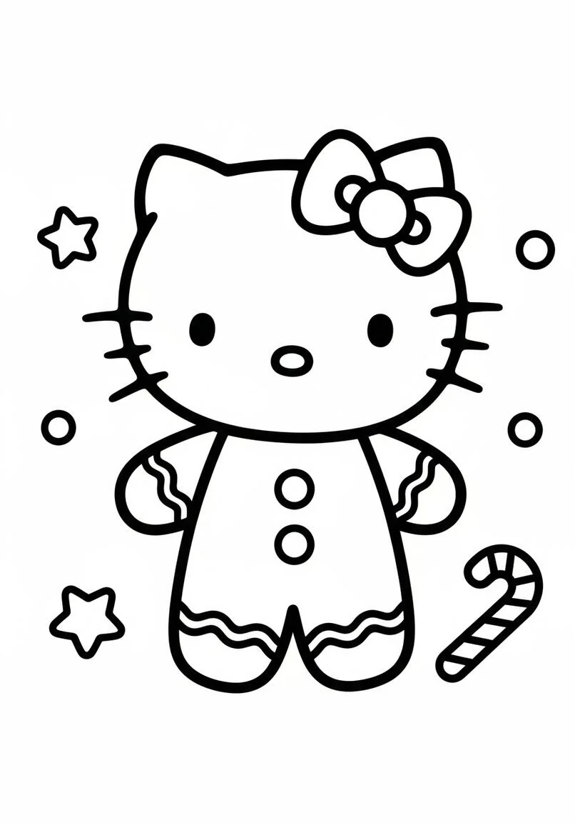 Pan de jengibre Hello Kitty Hoja para colorear navideña
