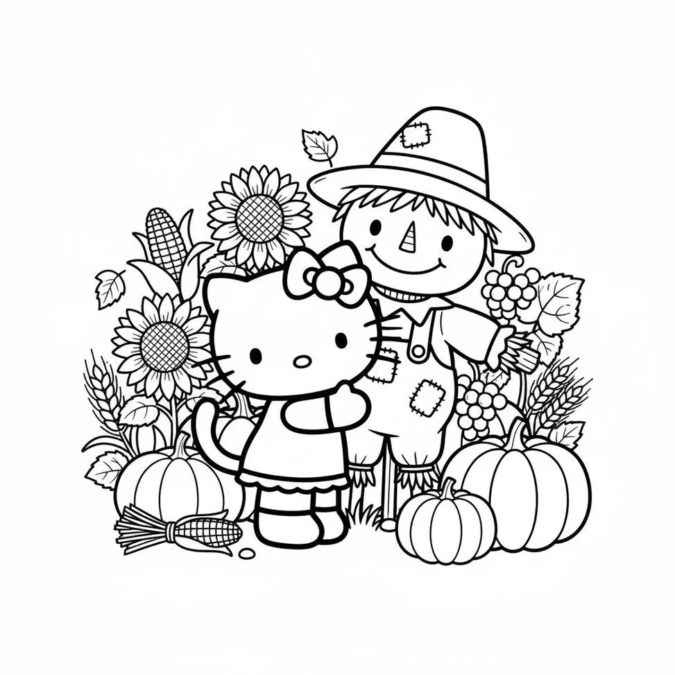Tiempo de cosecha Hello Kitty Dibujo para colorear