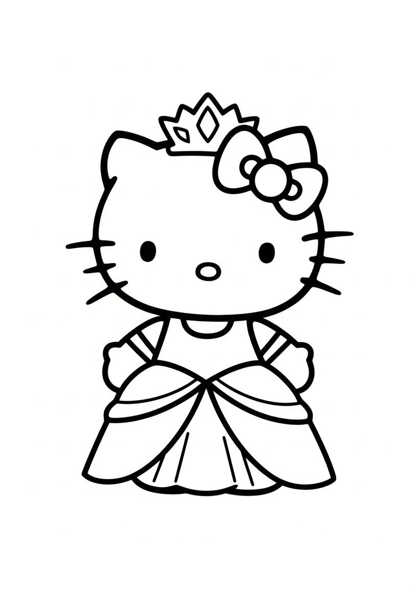 Hello Kitty Página para colorear de disfraces de princesa