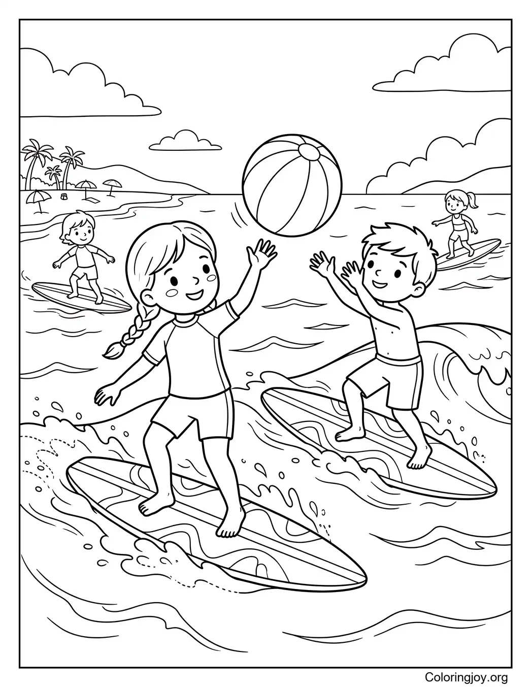 Wasserball-Surf-Abenteuer Malvorlage