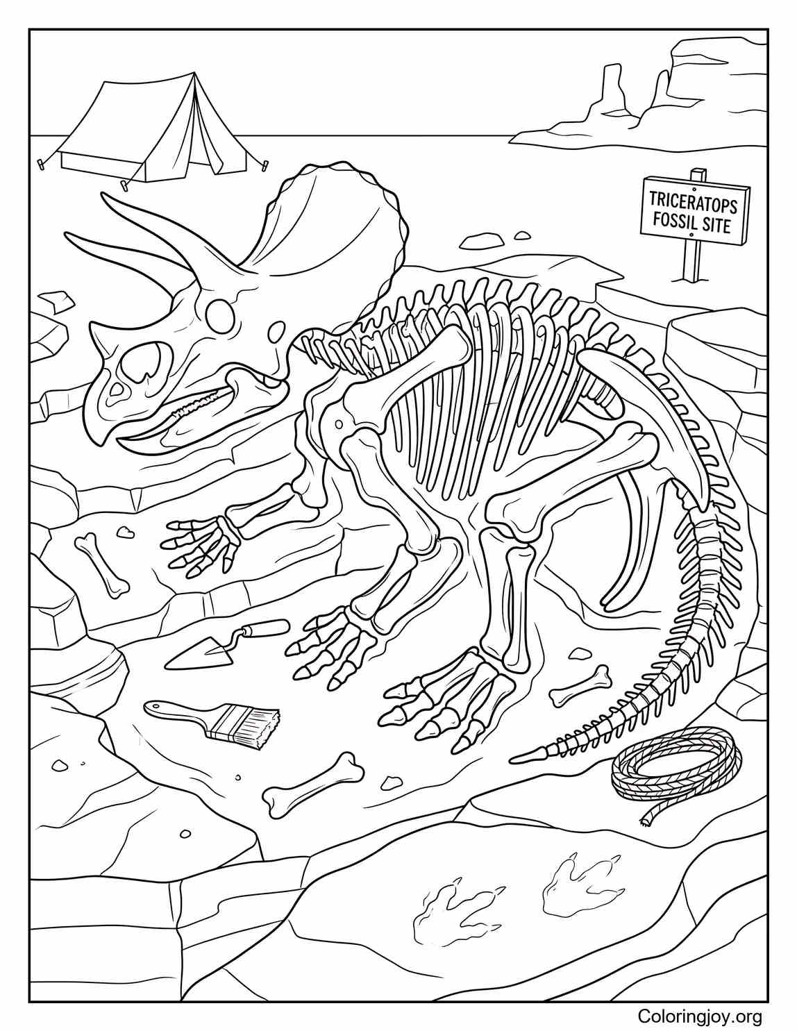 Triceratops Skeleton Fossil Coloring Page for Kids