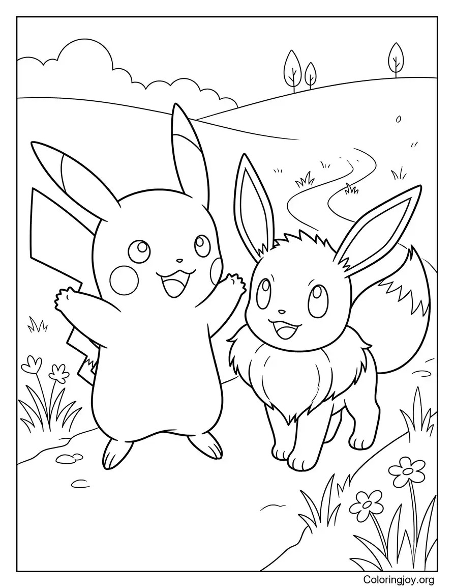 Pikachu Y la aventura de Eevee página para colorear