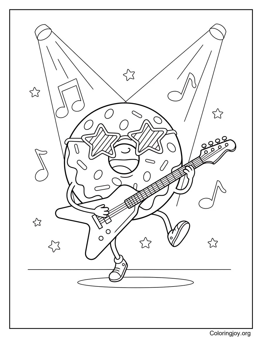 Watch a rockstar donut shred an electric guitar on stage.
