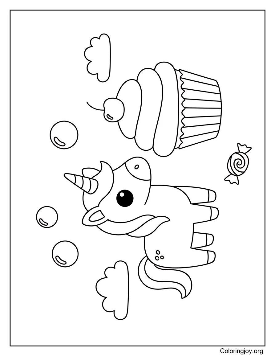 Bébé licorne avec cupcake arc-en-ciel