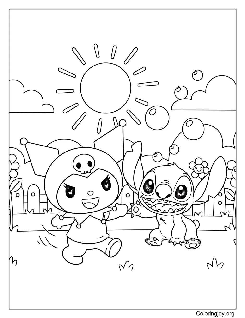 kuromi y Stitch página para colorear