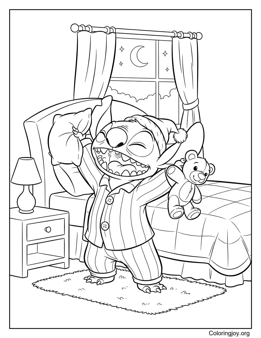 Stitch en pijama página para colorear