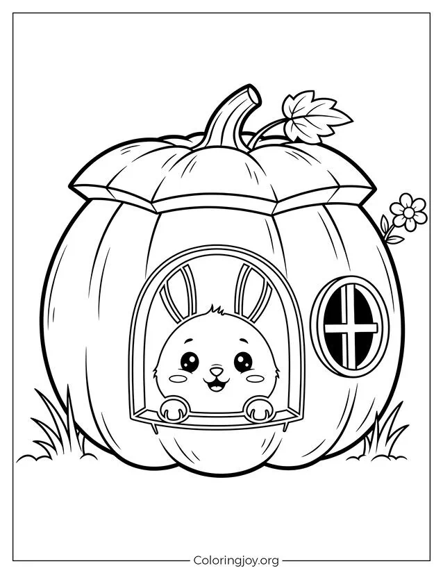 Casa de calabaza para conejito página para colorear