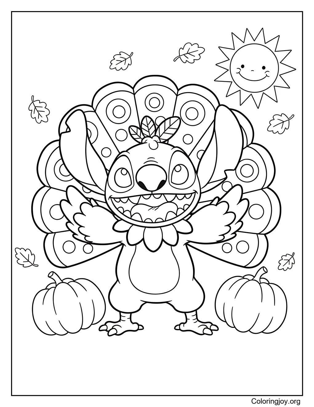 Stitch pavo página para colorear
