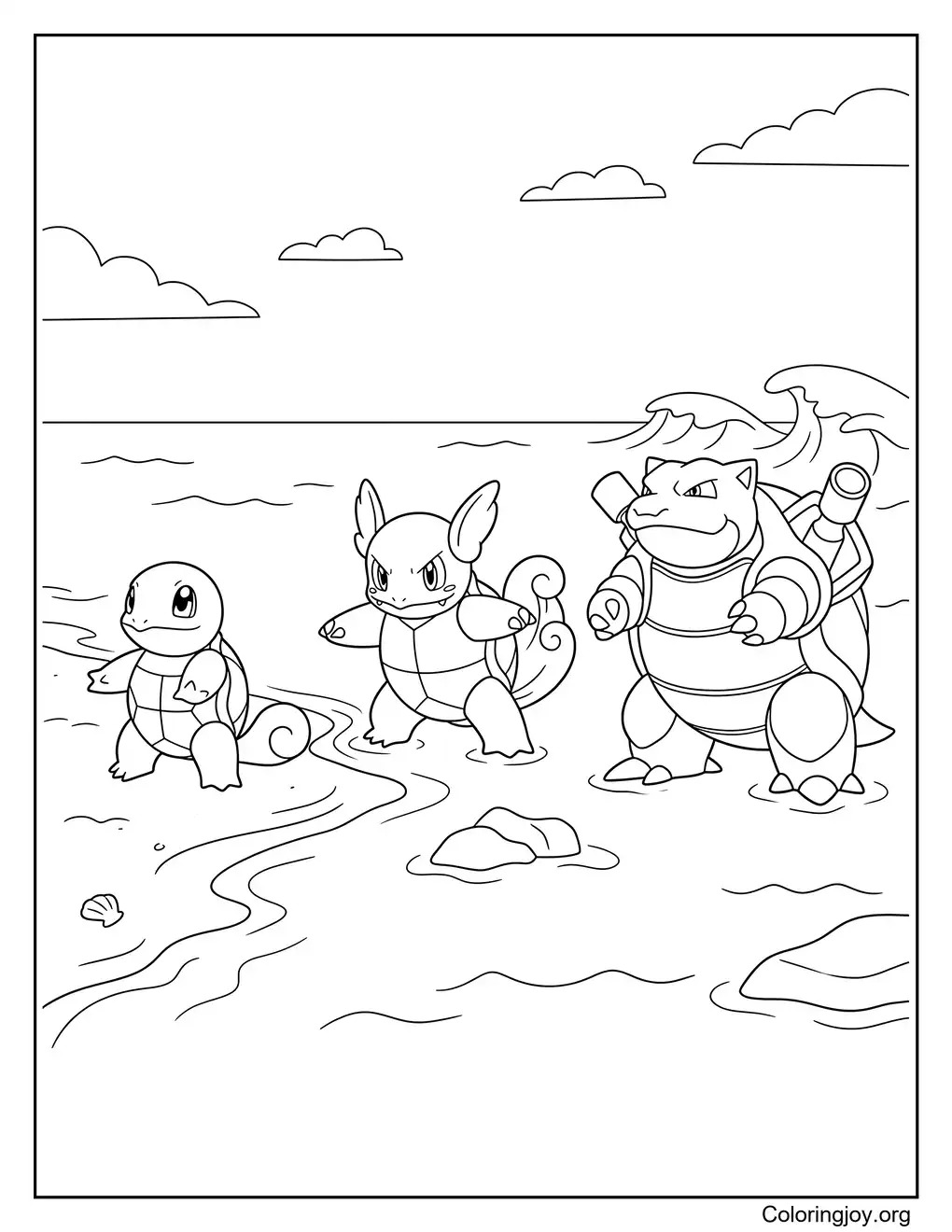 Ligne Evolution Carapuce Wartortle Blastoise coloriage