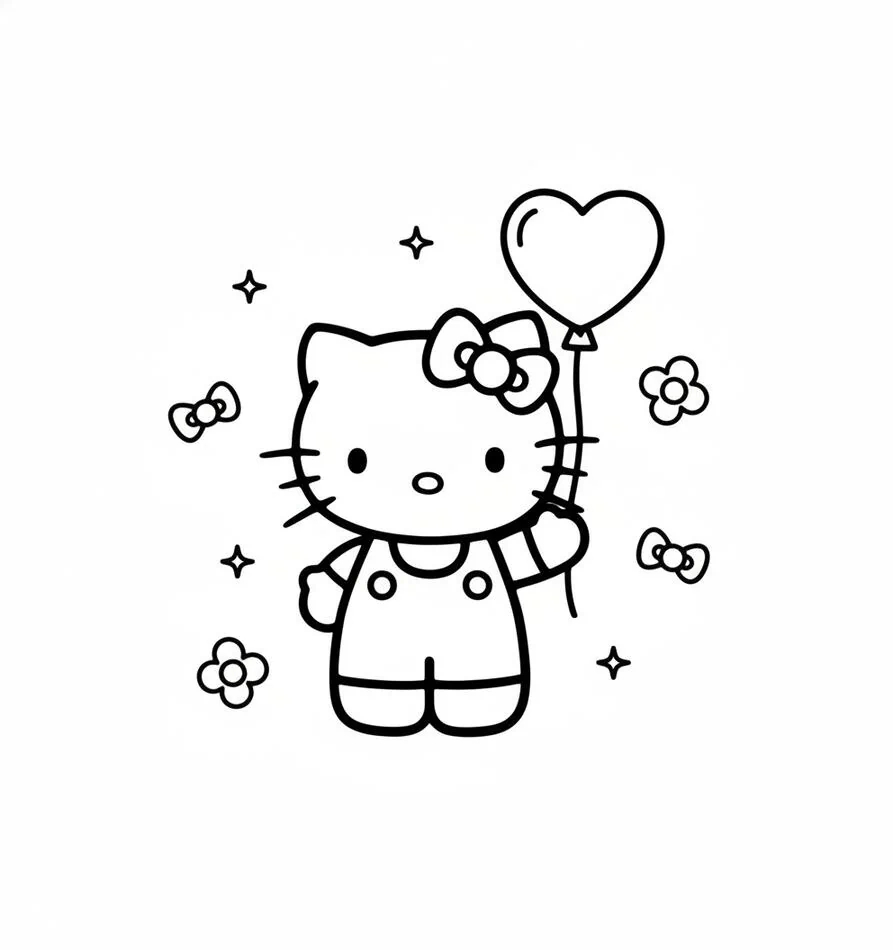 Páginas para colorear sencillas y lindas Hello Kitty para niños