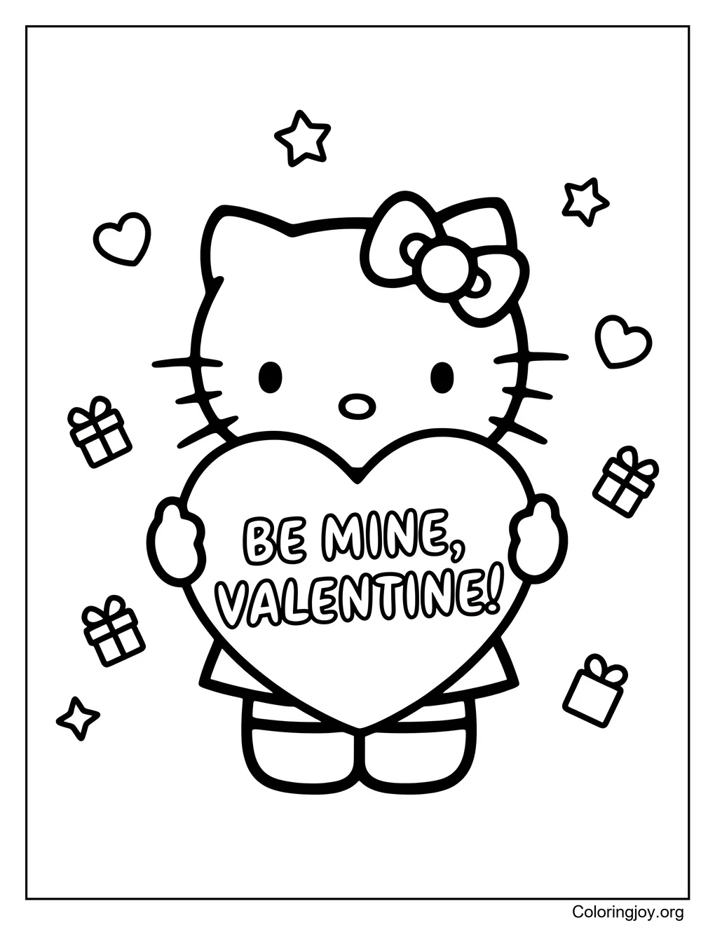 Hello Kitty sé mío San Valentín página para colorear