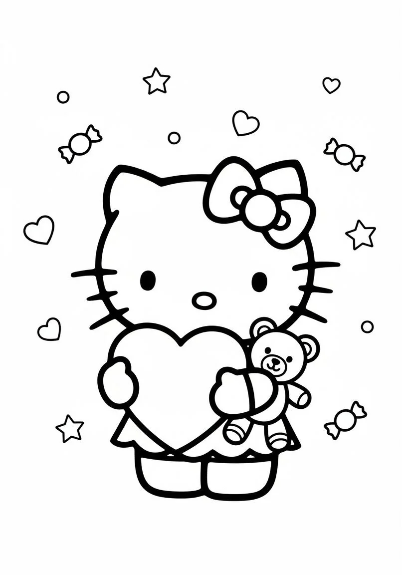 Hello Kitty Página para colorear del corazón de San Valentín