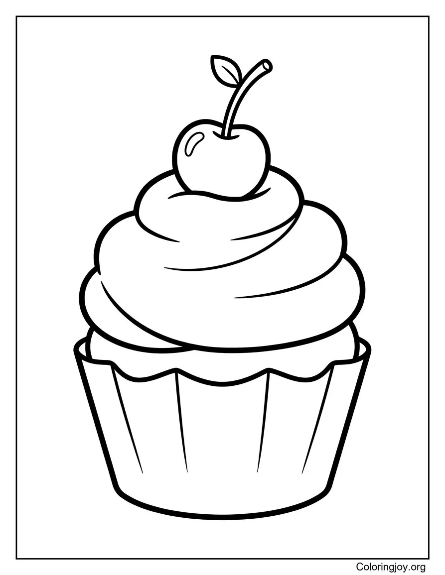 Cupcake Facile Avec Cerise Sur Le Dessus coloriage