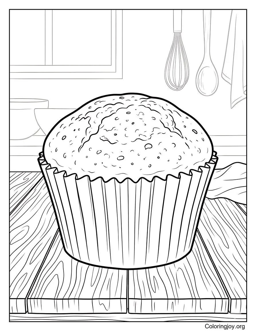 Cupcake réaliste au chocolat fraîchement cuit sur table en bois coloriage