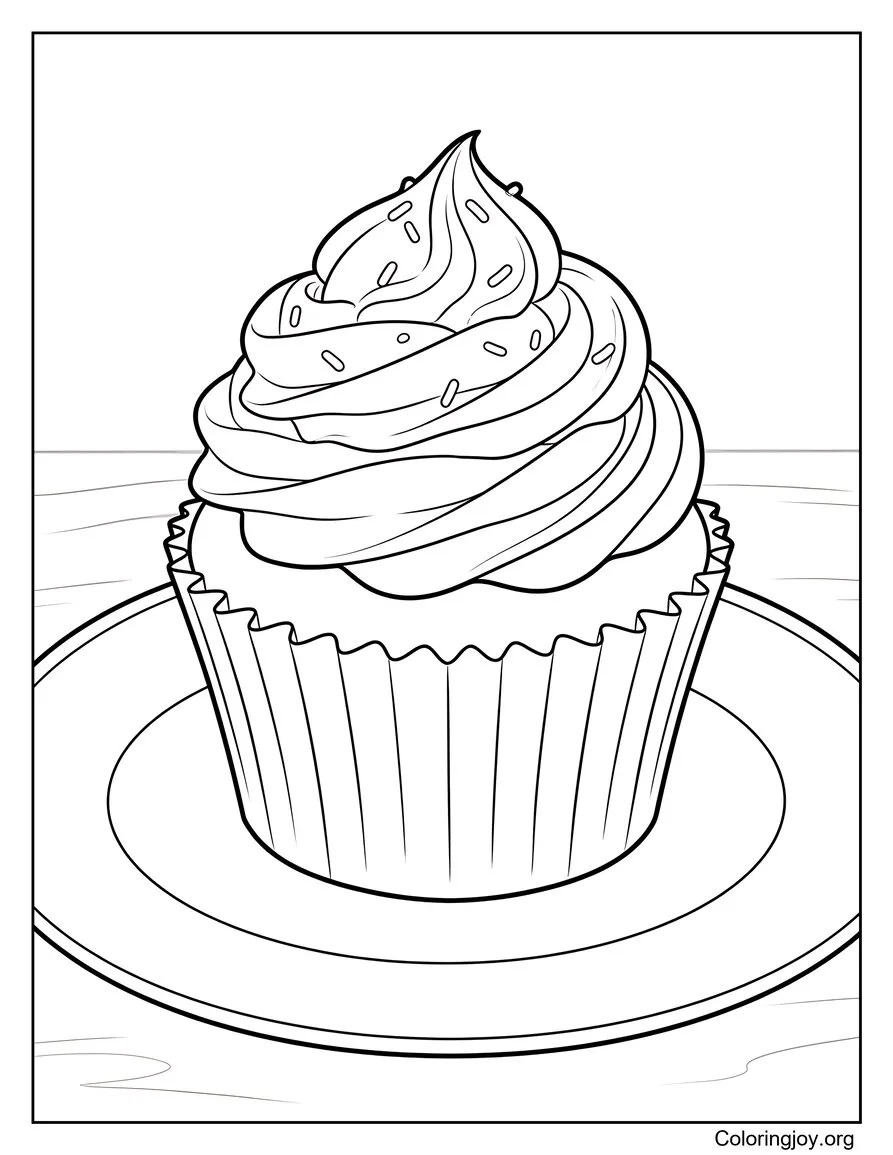 Cupcake à La Vanille Simple Sur Assiette coloriage
