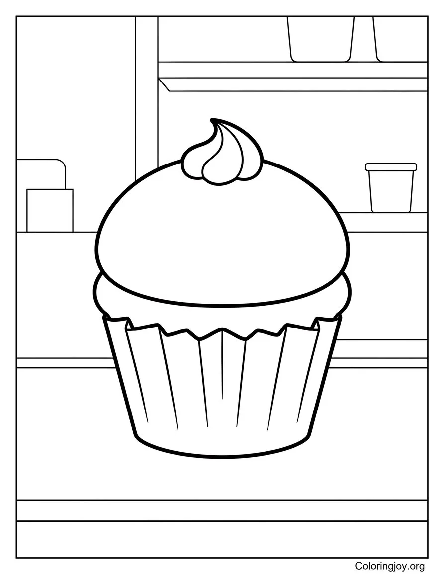 Cupcake de boulangerie simple avec glaçage coloriage