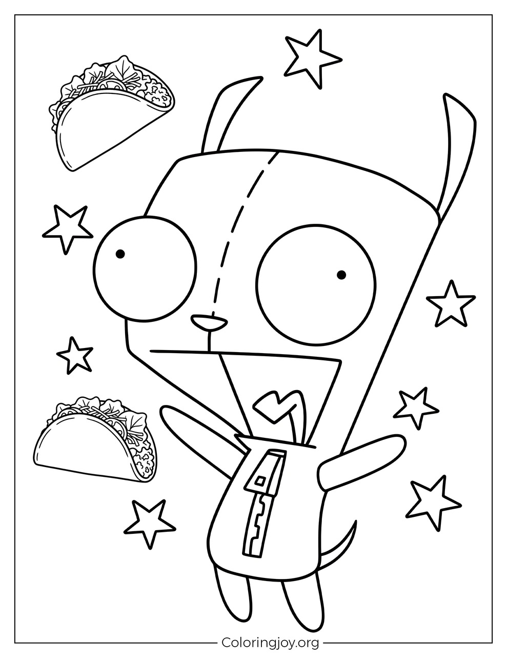 Linda Niña Con Estrellas y Tacos Para Colorear