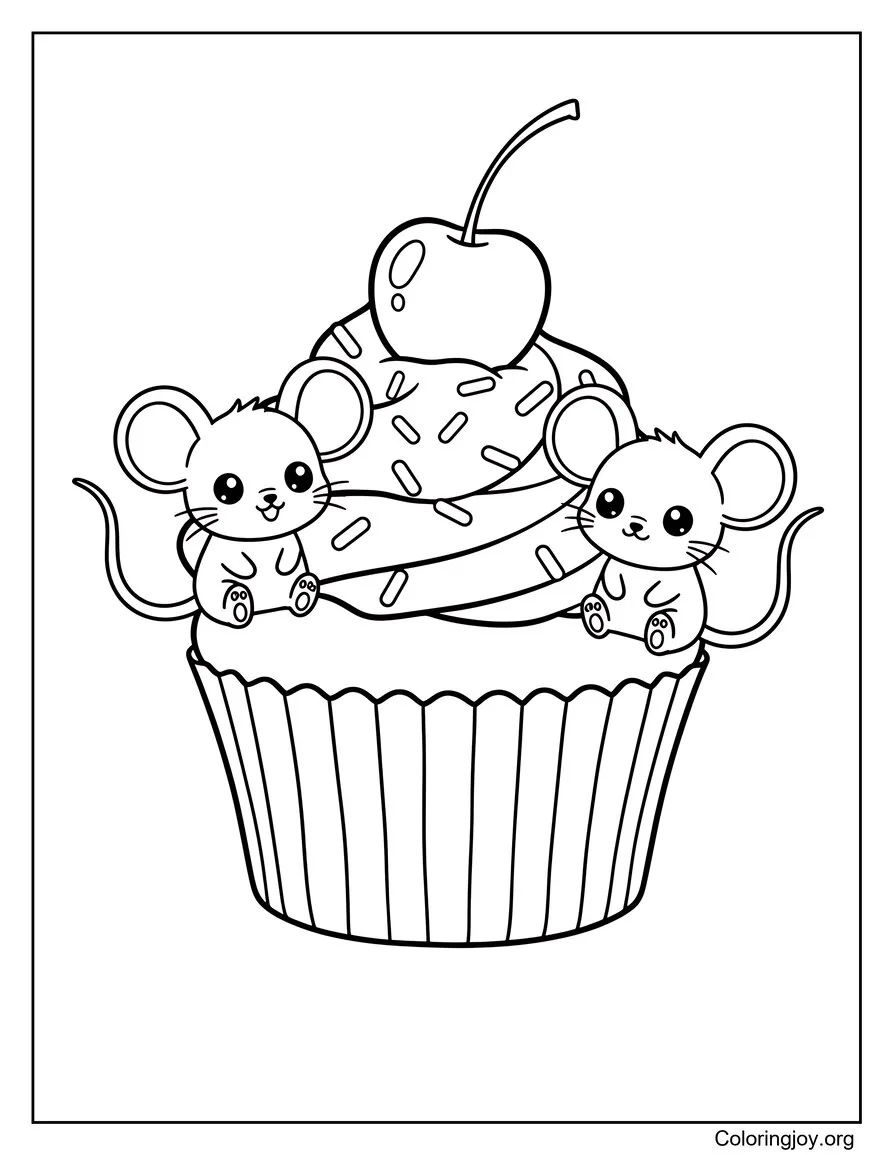 Regardez deux souris partager joyeusement un énorme cupcake.