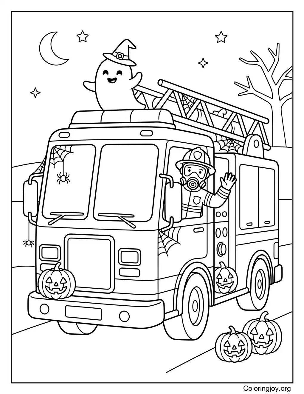 Coloriage de camion de pompiers d'Halloween