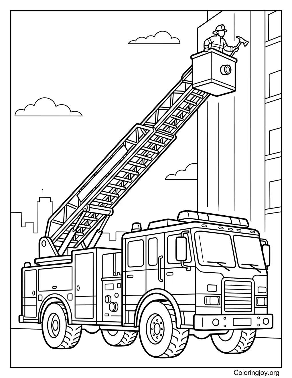 Coloriage camion de pompier échelle