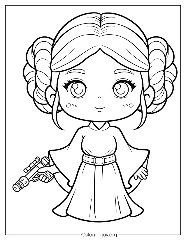Dibujo para colorear de la Princesa Leia de Chibi para niños