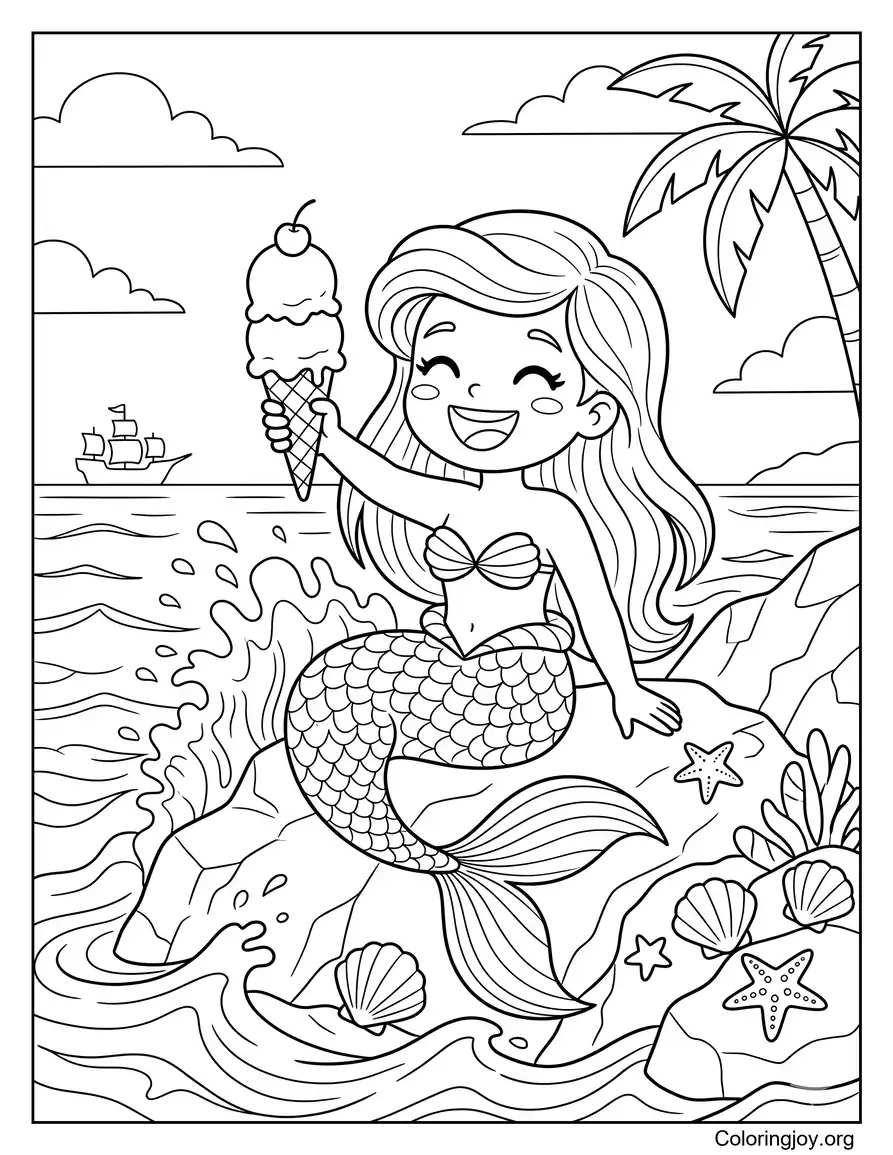 Mermaid Holding Ice Cream Cone coloring page