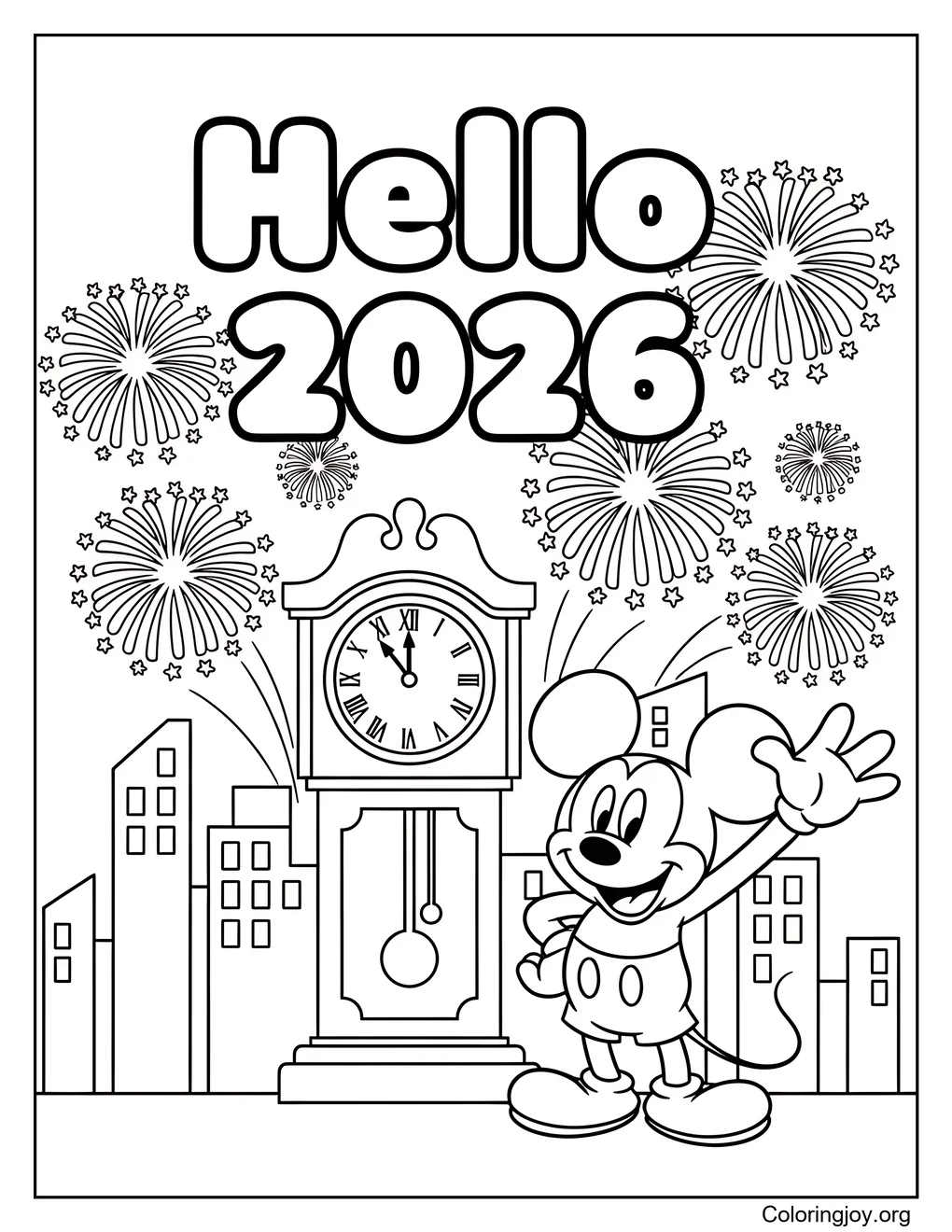 Mickey Mouse New Year fun page to color coloring page