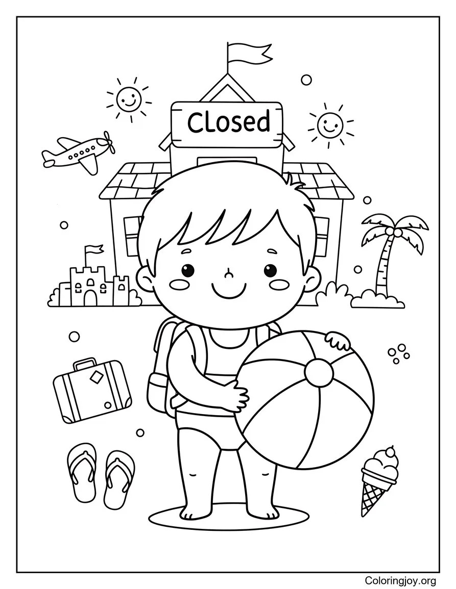 Pagina da colorare divertente delle vacanze estive scolastiche stampabile disegno da colorare