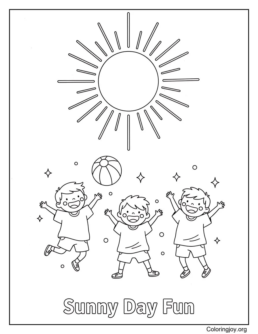 Foglio da colorare estivo all'aria aperta per una giornata di sole disegno da colorare