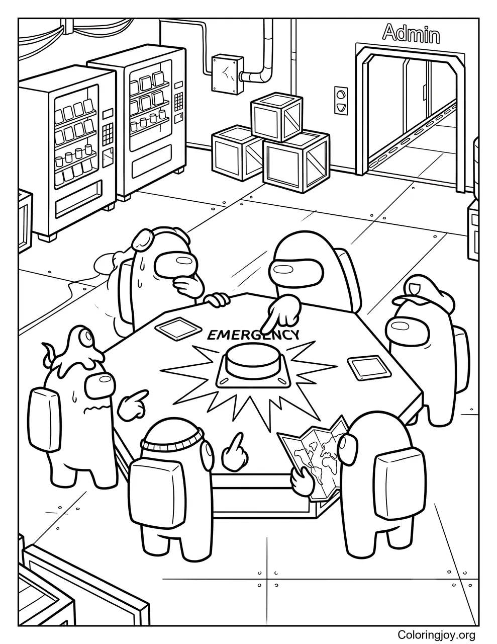 Gather for an Among Us Emergency Meeting coloring page
