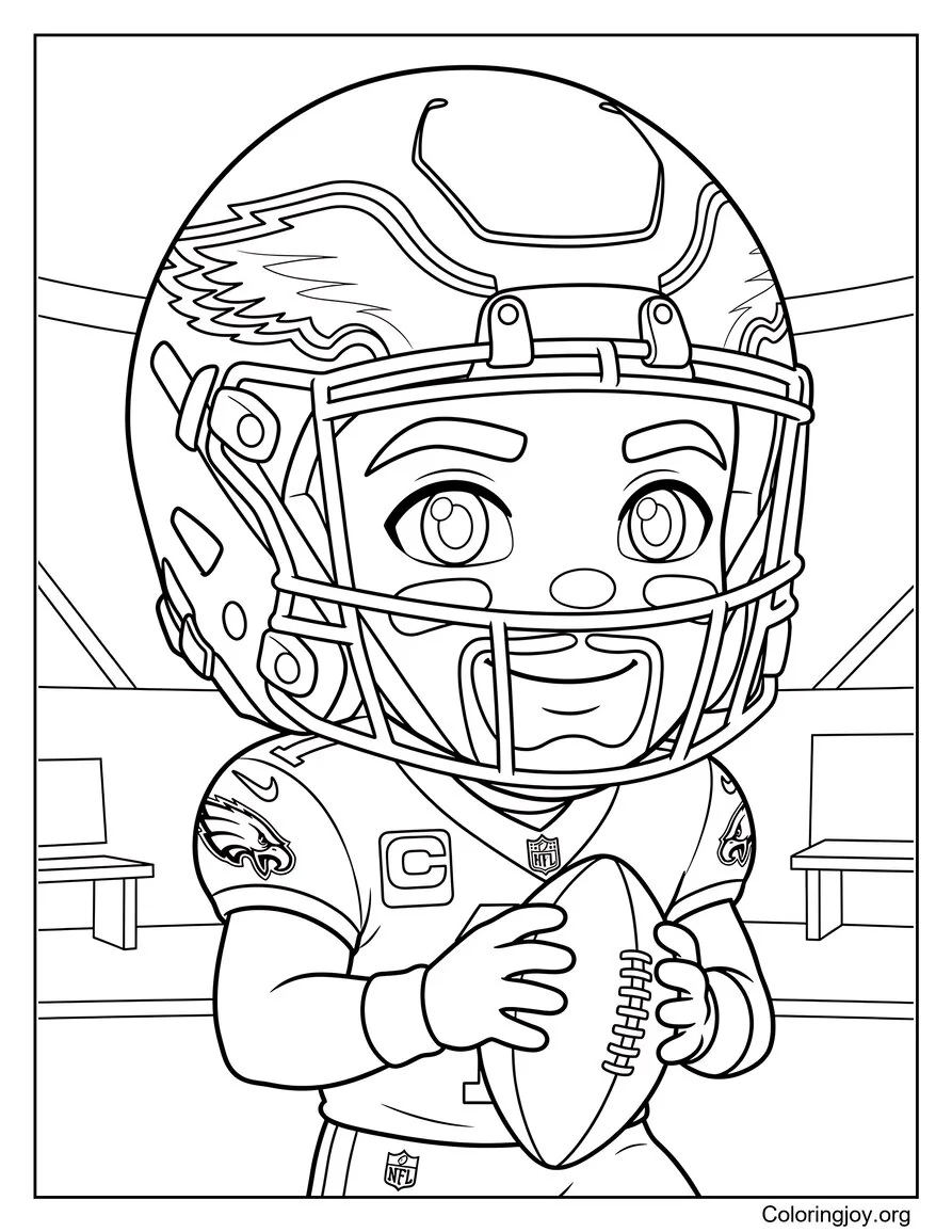 Cute Chibi Jalen Hurts coloring page