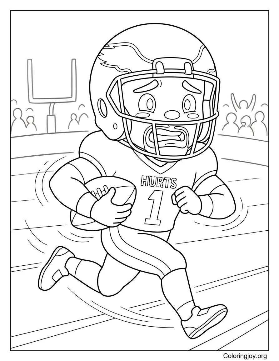 Jalen Hurts Running with Football coloring page