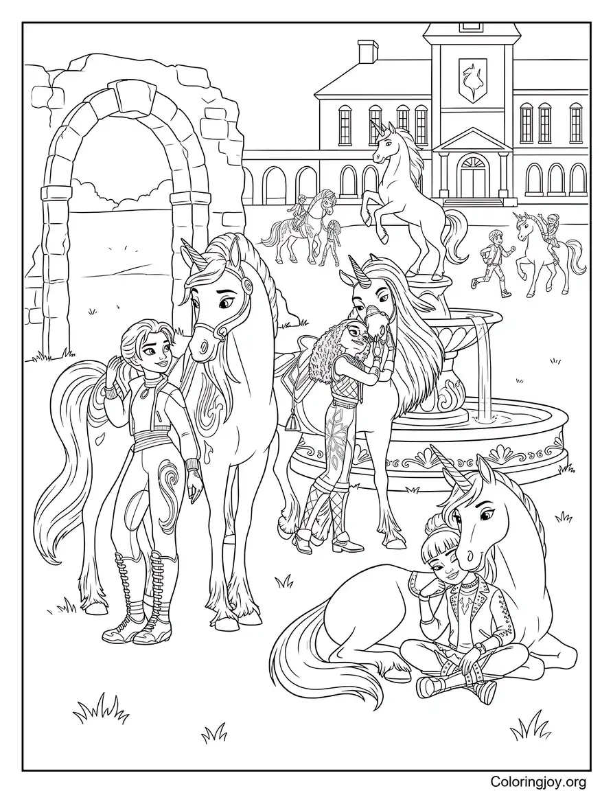 Unicorn Academy Riders página para colorear