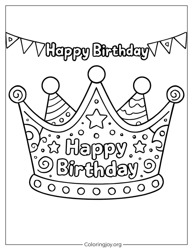Página para colorear de corona de sombrero de fiesta para cumpleaños