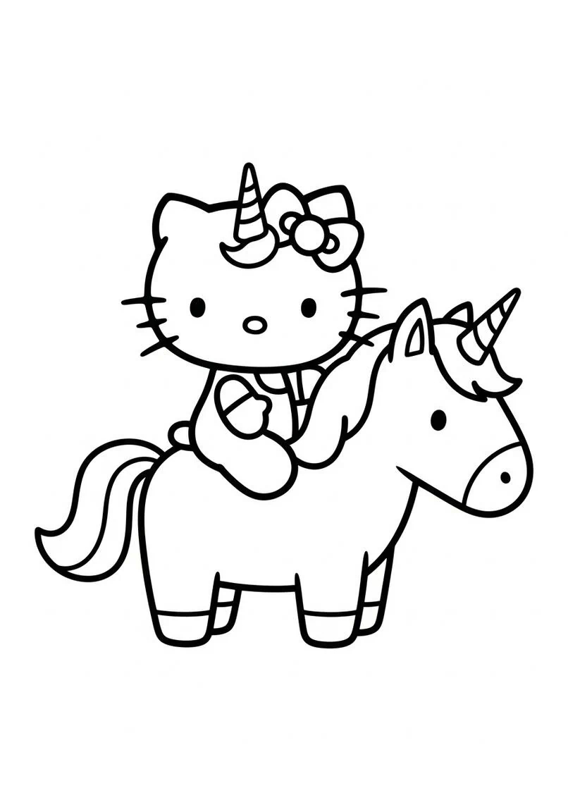 Unicornio Hello Kitty Montando otro unicornio Página para colorear