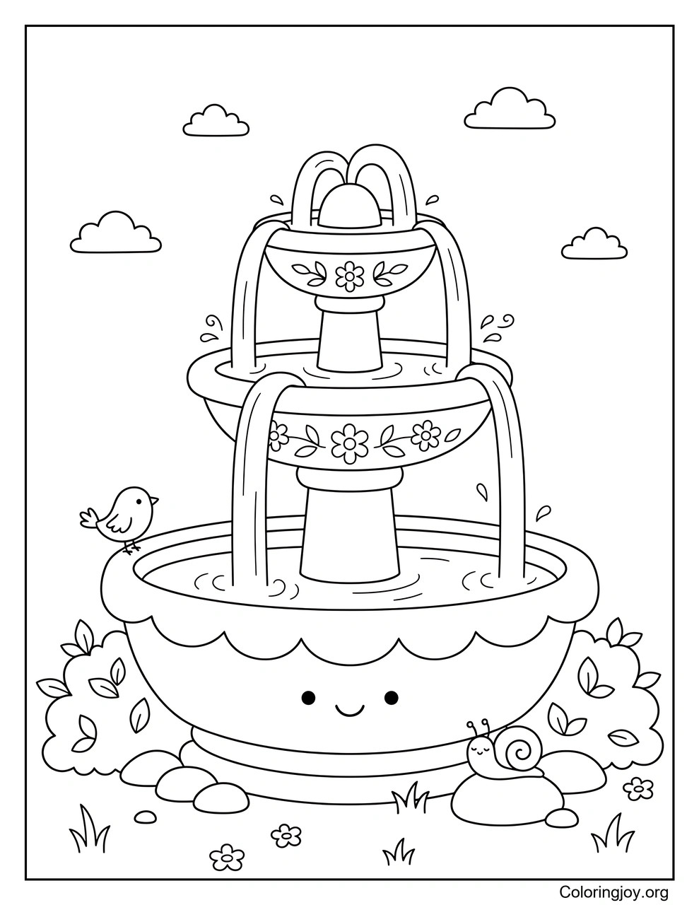 Ein Brunnen schickt Wasser in die Luft.