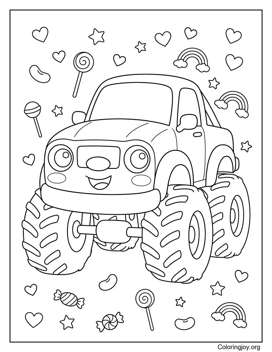 Kawaii Monster Truck Picture to Print coloring page