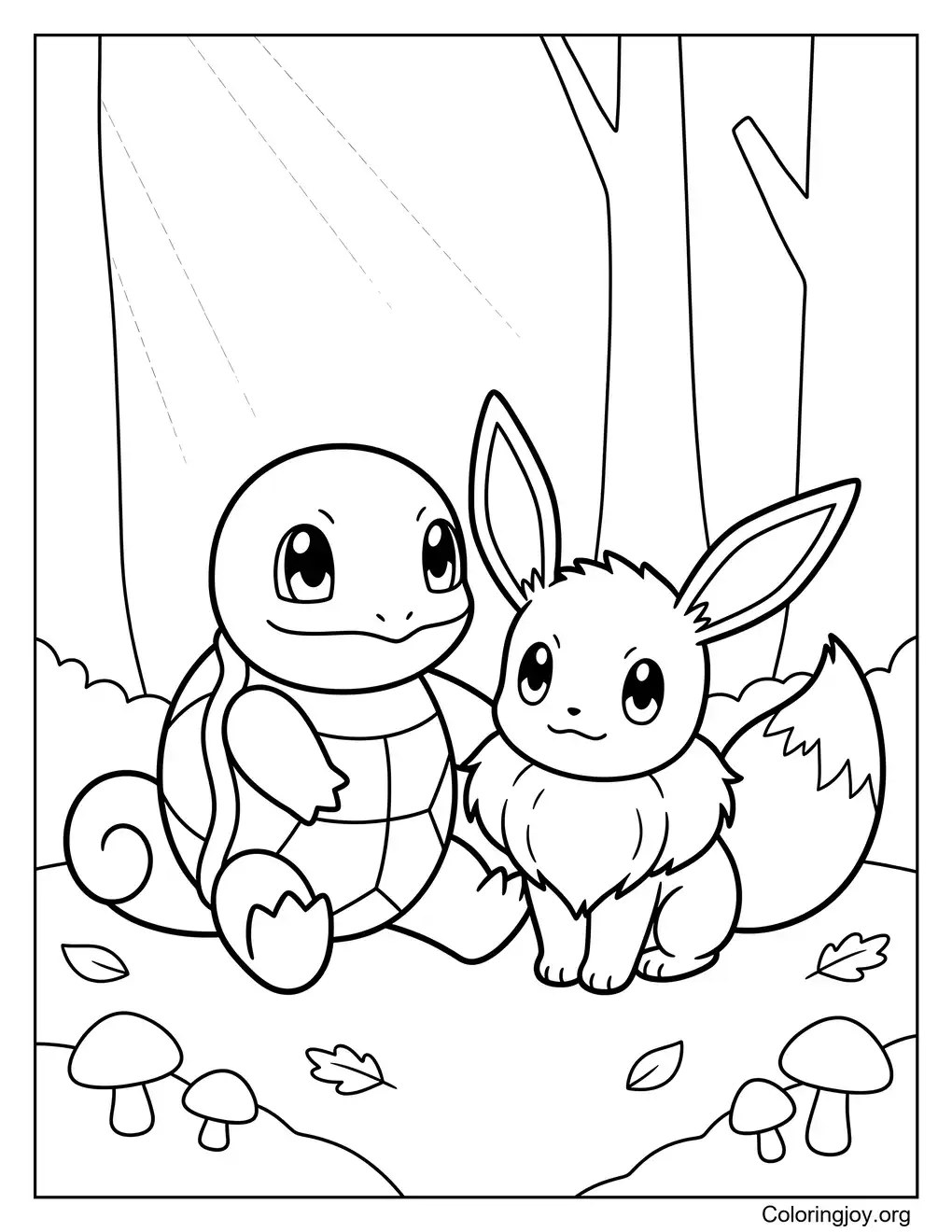 Image à colorier inspirée du duo Carapuce et Évoli