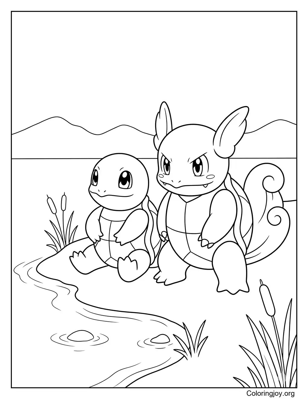 Coloriage évolution du duo Squirtle et Wartortle à imprimer