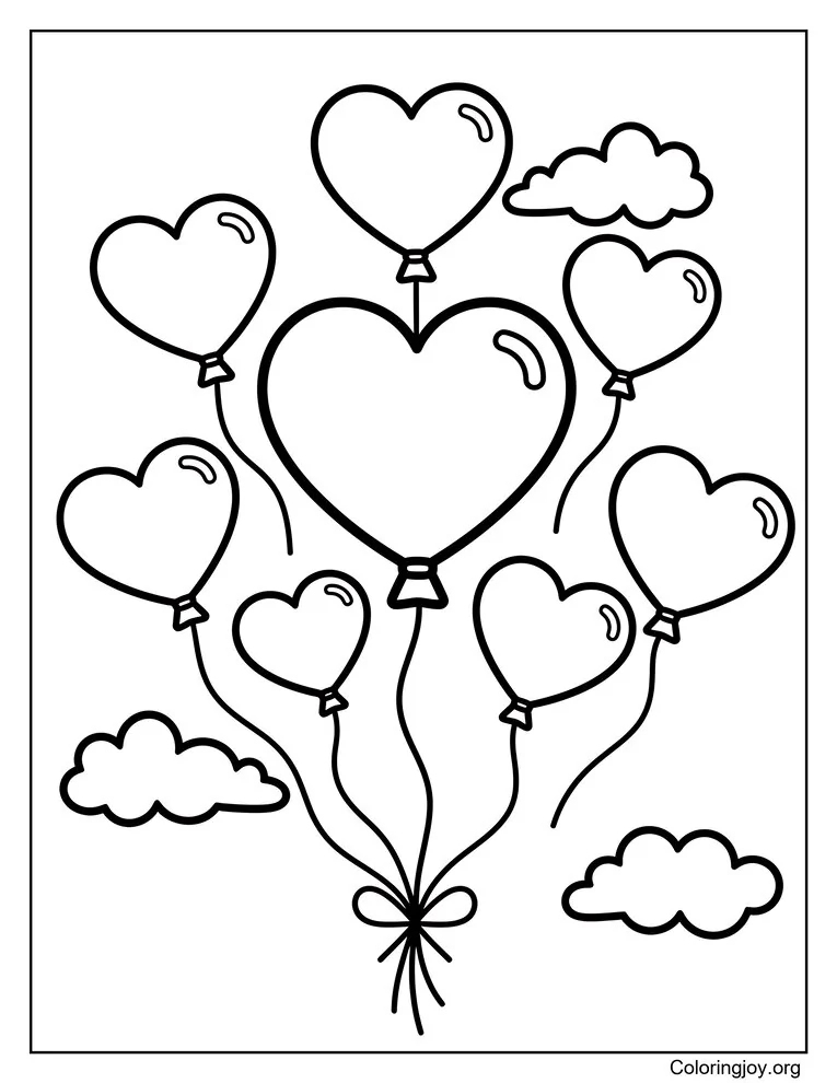 Página para colorear de globos de corazón