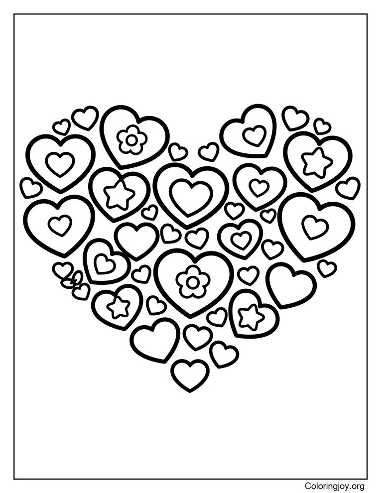Página para colorear de corazón hecho de pequeños corazones