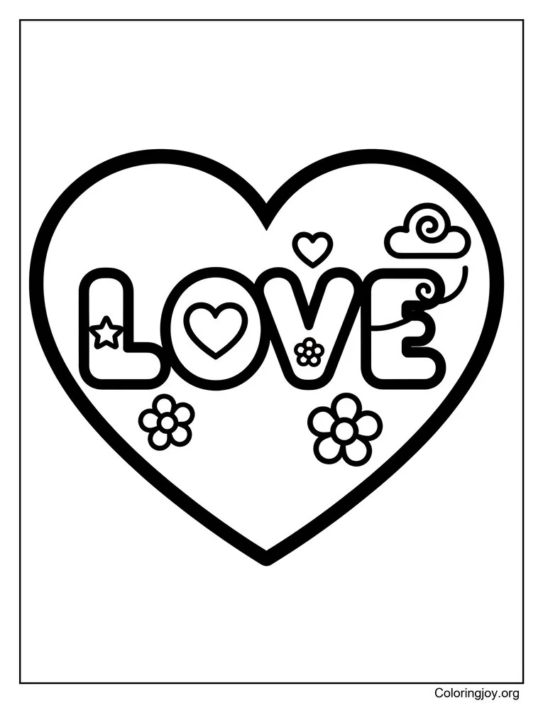 Página para colorear de corazón de AMOR