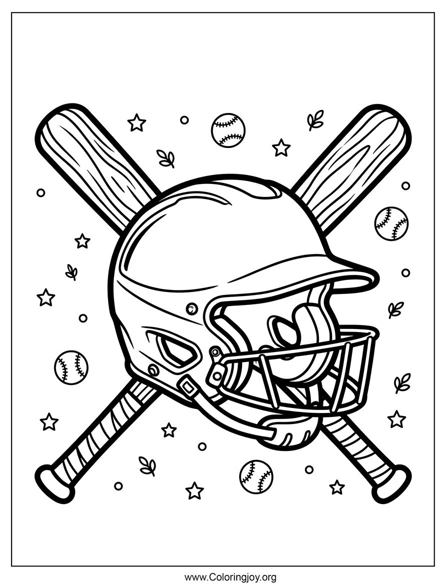 Helmet And Bat Combo coloring page