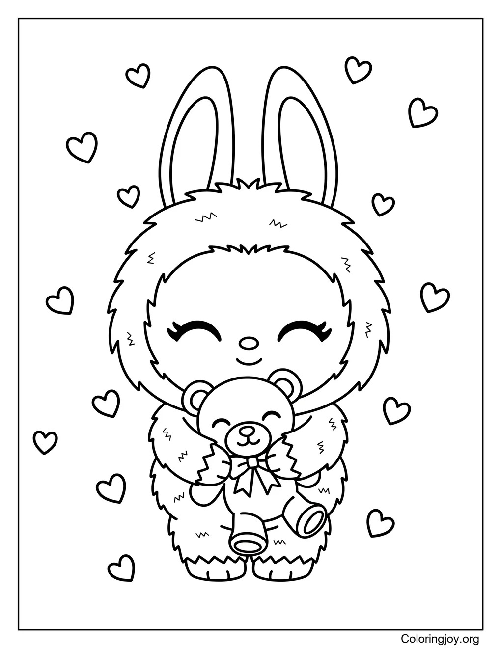Labubu abraza un osito de peluche