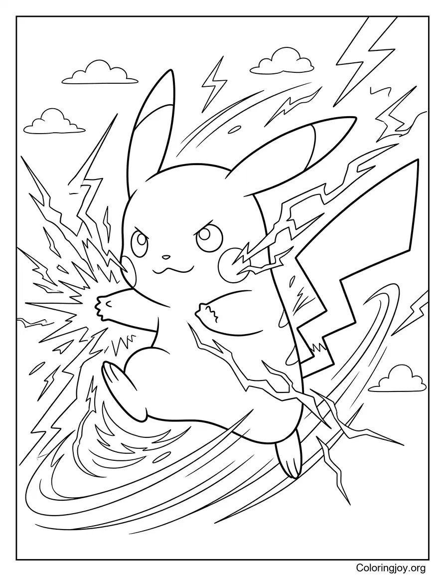 Pikachu Acción Rayo página para colorear