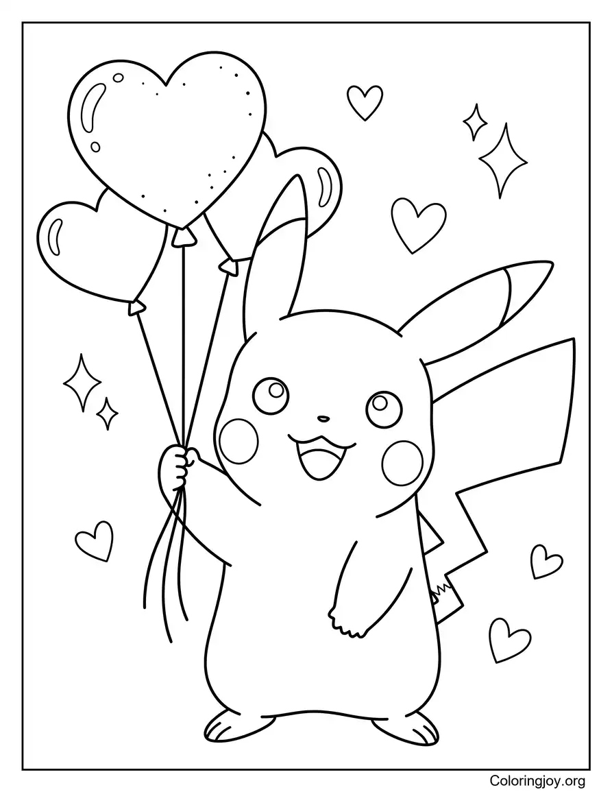 Pikachu San Valentín página para colorear