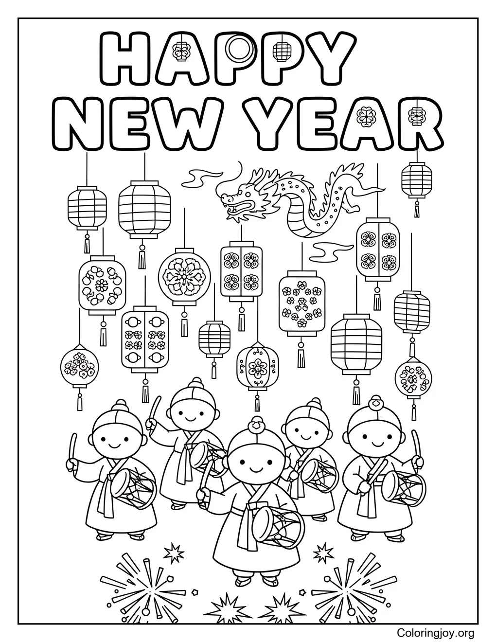 Korean New Year coloring page
