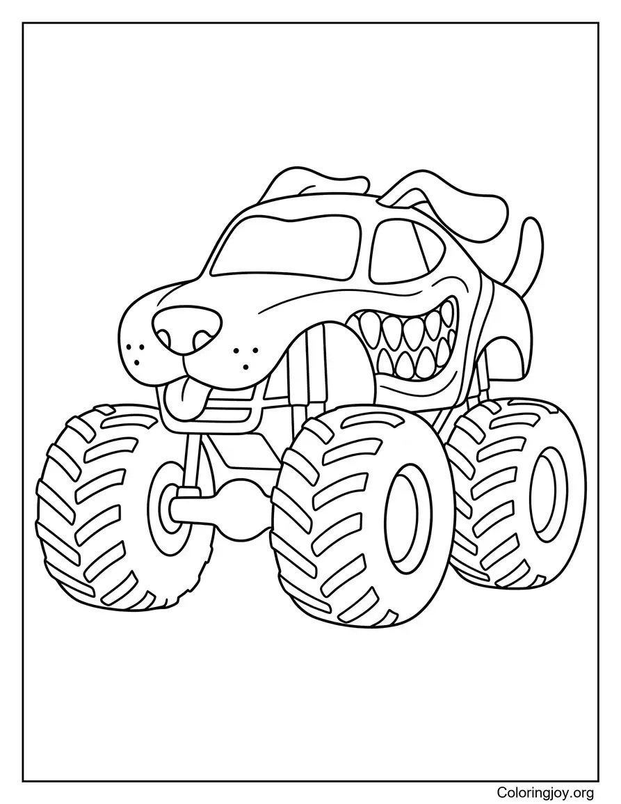 Cute Monster Mutt Truck Outline for Coloring coloring page
